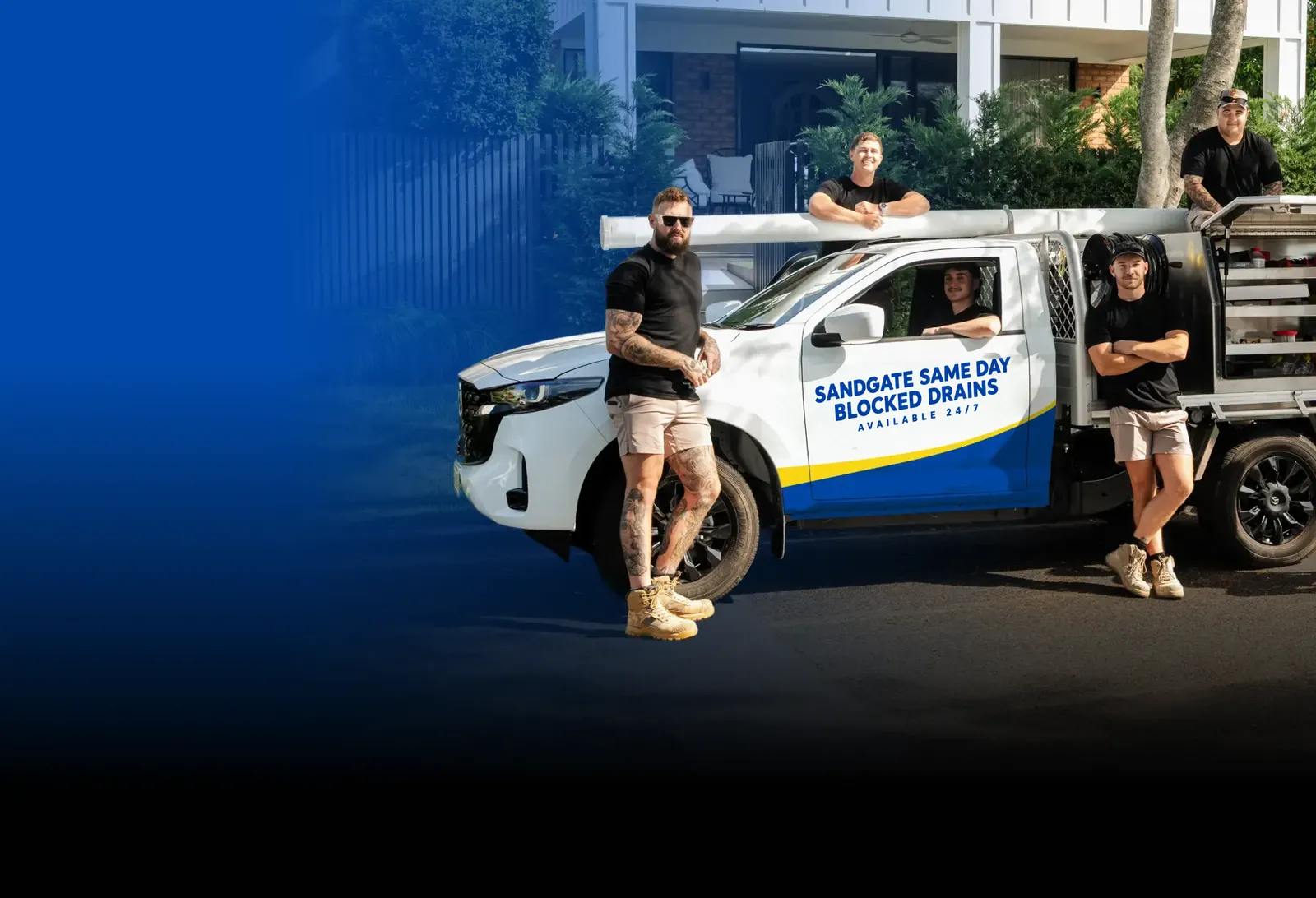 Sandgate Same Day Blocked Drains team with the ute